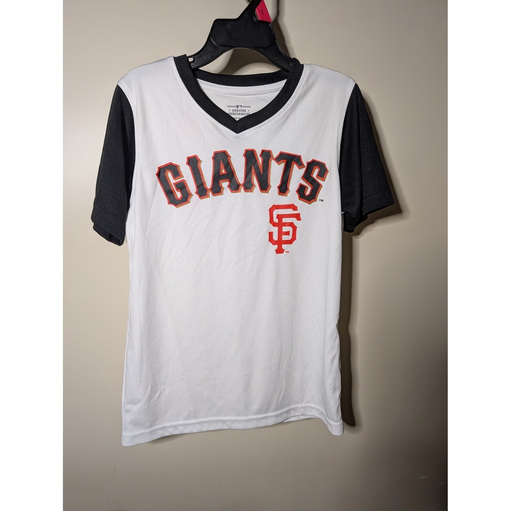 MLB San Francisco Giants Youth Shirt XS 4/5 White Black V-Neck Team Athletics